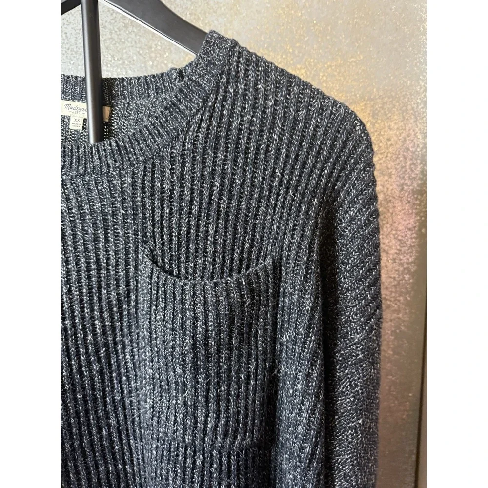 Madewell‎ Women's XS Extra Small Marled Knit Layered Sweater Black Gray Pocket